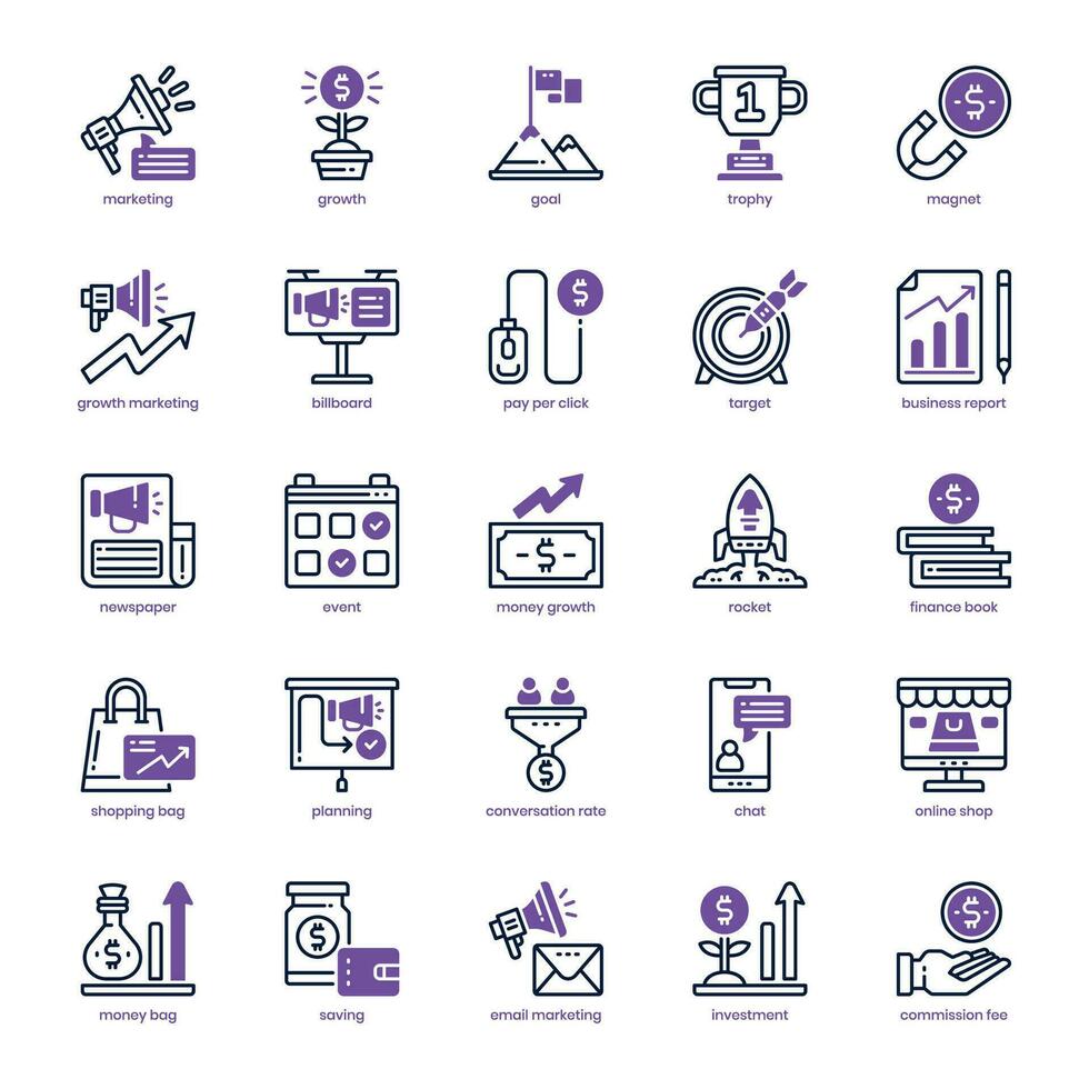 tillväxt marknadsföring ikon packa för din hemsida design, logotyp, app, och användare gränssnitt. tillväxt marknadsföring ikon dubbel tona design. vektor grafik illustration och redigerbar stroke.