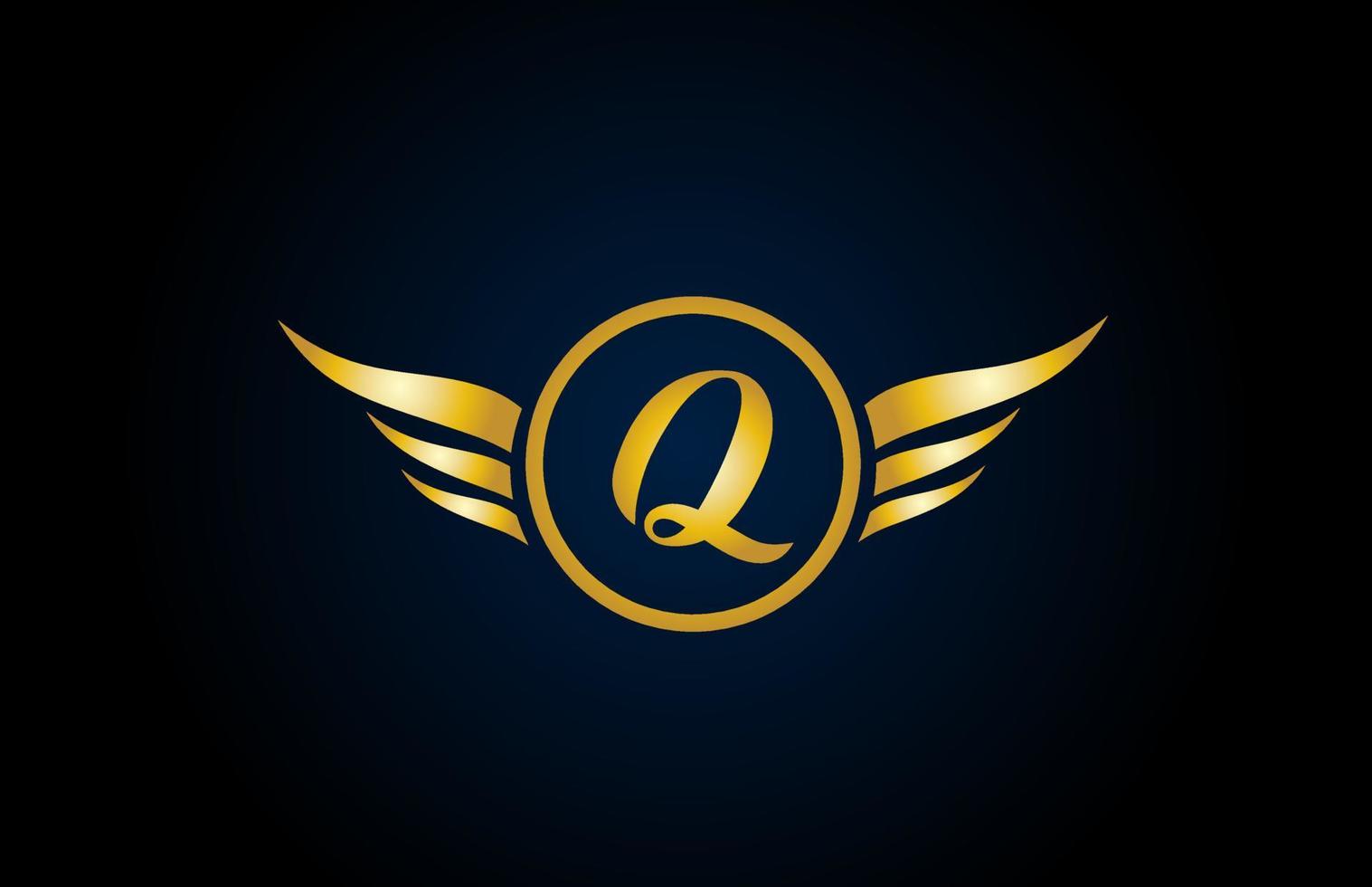 guld gyllene q vinge vingar alfabetet brev logotyp ikon med elegant design för företag och företag vektor