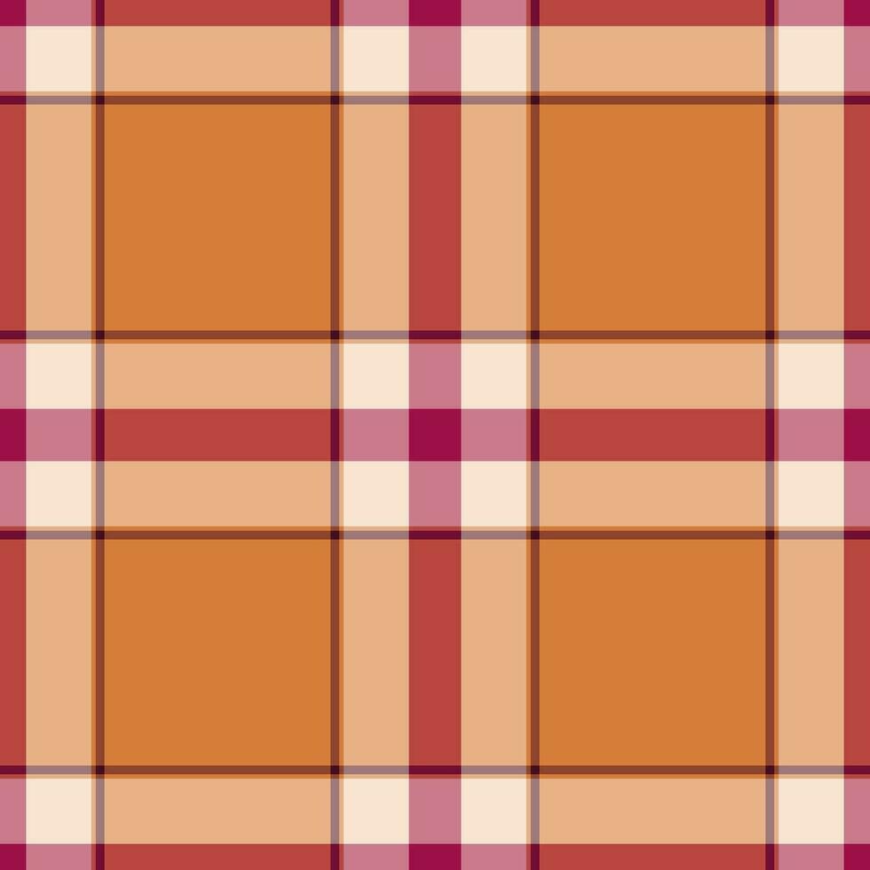 schäbig nahtlos Stoff Plaid, spanisch Muster prüfen Schottenstoff. werfen Textil- Textur Vektor Hintergrund im Orange und rot Farben.
