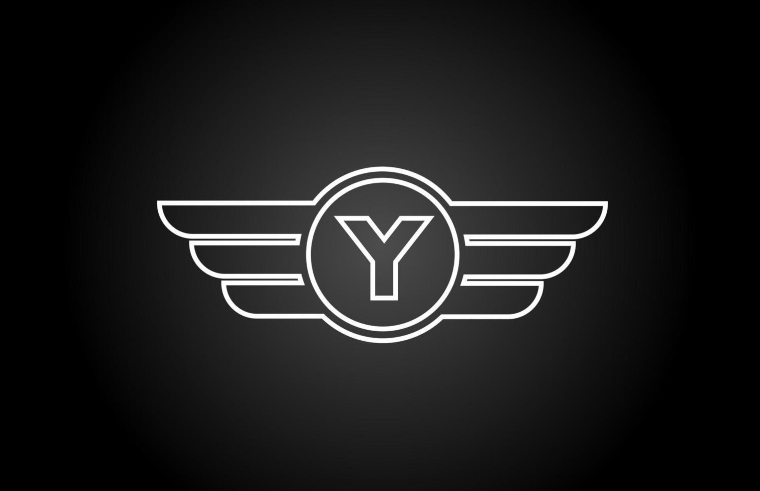 y Alphabet Buchstaben-Logo-Symbol für Unternehmen und Unternehmen mit schwarz-weißem Linien-Flügel-Design vektor
