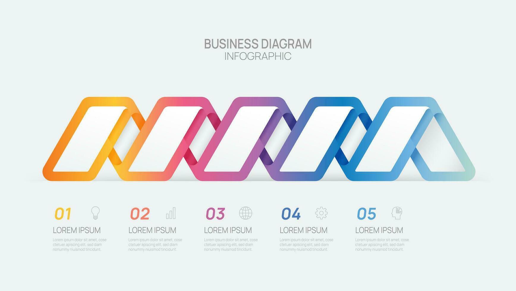 Infografik Vektor Vorlage mit 5 Schritte zum Geschäft. 3d Papier geometrisch Etikett. zum Inhalt, Broschüre, Diagramm, Zeitleiste, Netz Design. Vektor