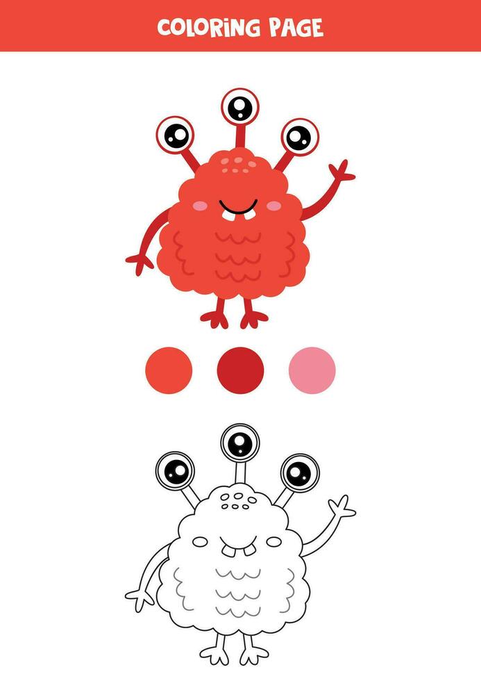 Färg söt tecknad serie röd monster. kalkylblad för ungar. vektor