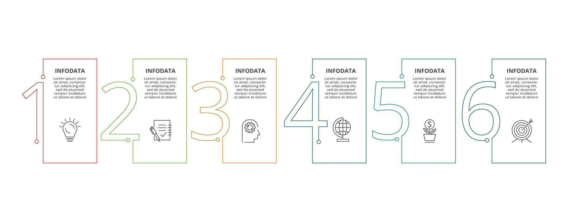 linje begrepp för infographic med 6 steg, alternativ, delar eller processer. företag data visualisering. vektor