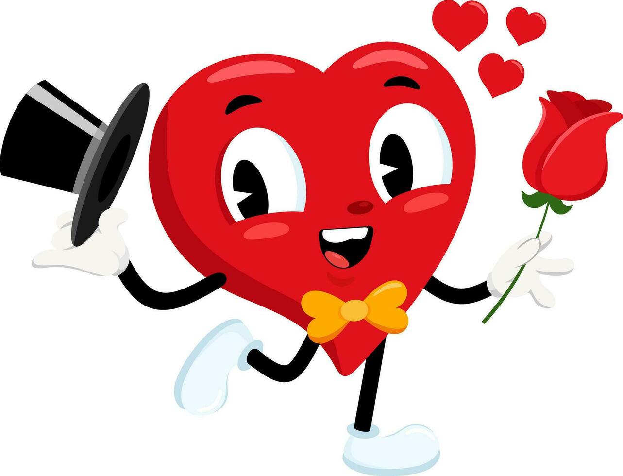 süß rot Herz retro Karikatur Charakter halten ein Rose vektor