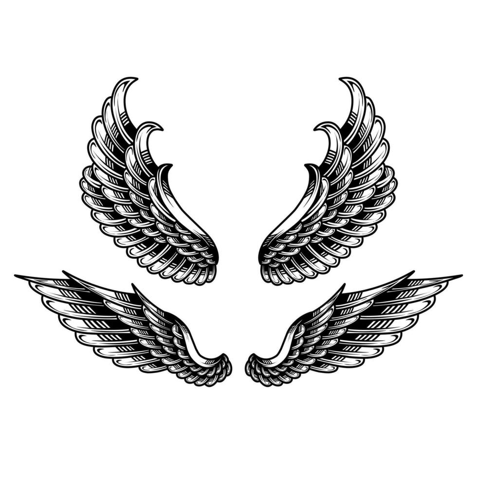 vektor uppsättning av årgång ängel vingar tatueringar