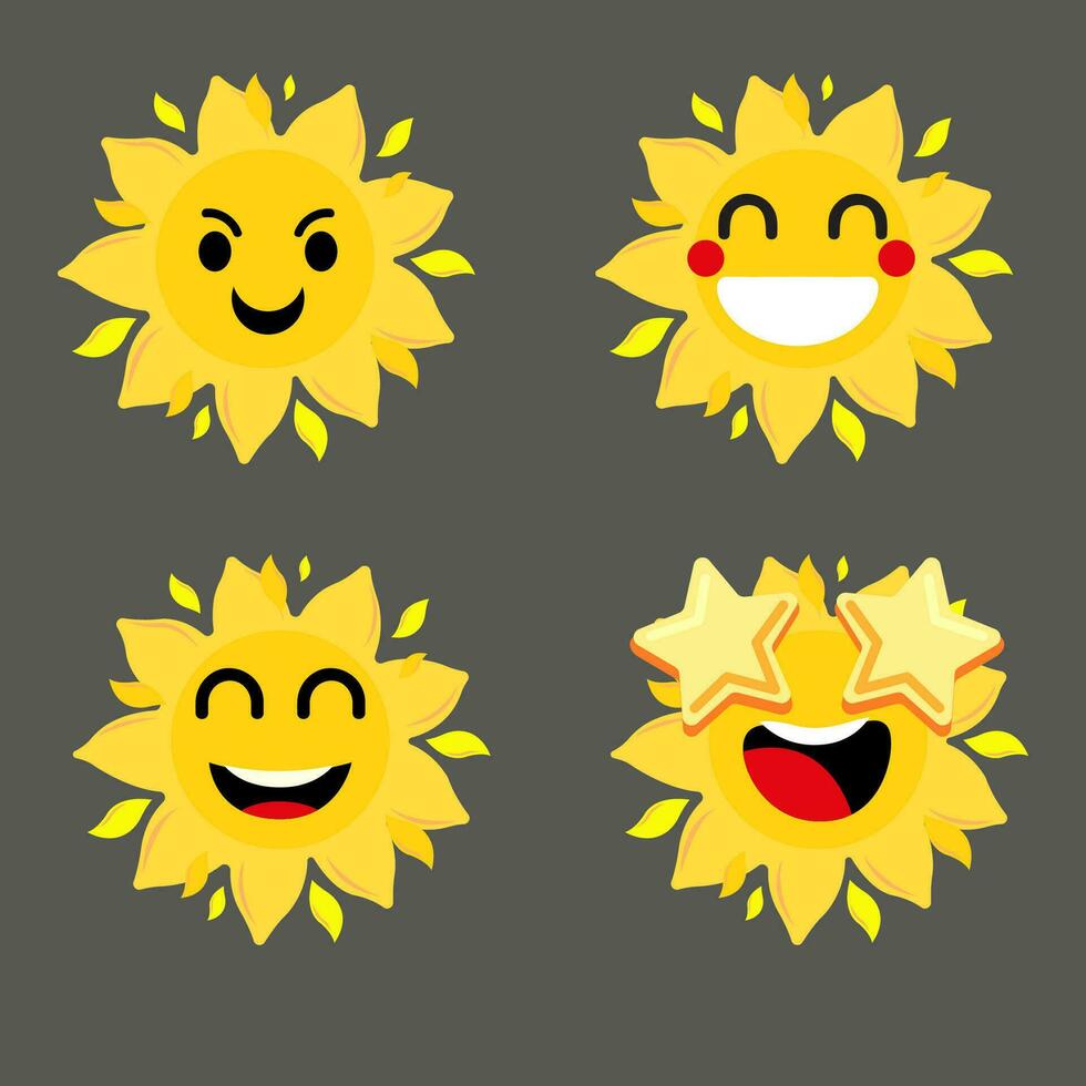 Sammlung von Unterschied Emoticon Symbol von süß Sonne Karikatur auf Weiß Hintergrund Vektor Illustration