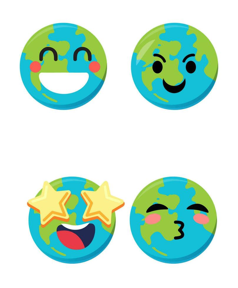 einstellen von süß Planet Erde Emoticons. Erde Charakter im anders Ausdrücke. können Sein verwenden Symbol, Logo, temporär, Erde Tag. vektor