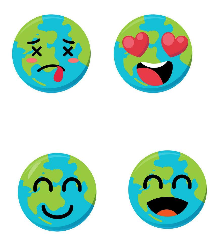 einstellen von süß Planet Erde Emoticons. Erde Charakter im anders Ausdrücke. können Sein verwenden Symbol, Logo, temporär, Erde Tag. vektor