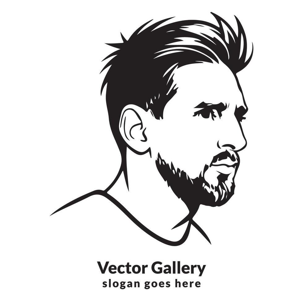 Löwe Messi Kunst Vektor Gesicht Vektor isoliert Porträt Super Star Künstler berühmt Logo Symbol Symbol Person Stil männlich Haar Bart stilisiert Illustration Gradient schwarz gut aussehend Design Zeichnung Vorlage inter