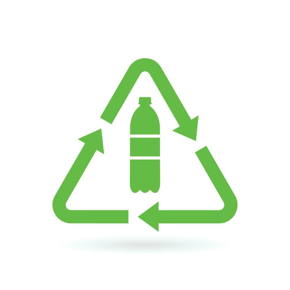 återvinna plast logotyp ikon, pilar sällskapsdjur flaska form återvinning tecken, återanvändbar ekologisk bevarande begrepp. vektor illustration