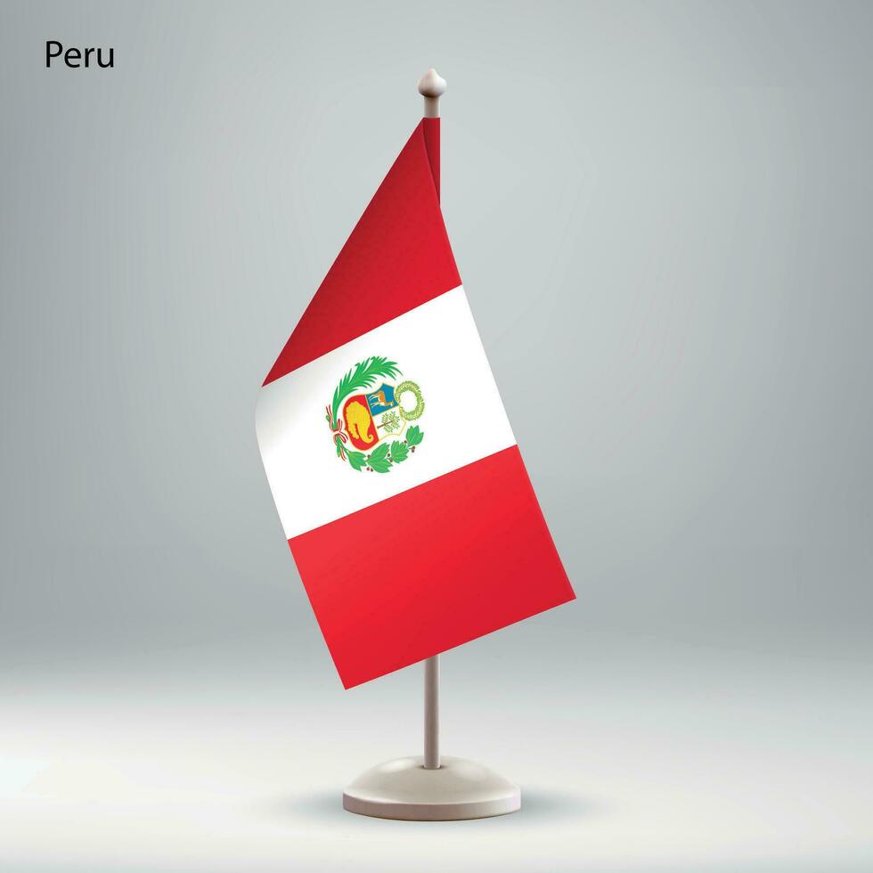 Flagge von Peru hängend auf ein Flagge Stand. vektor