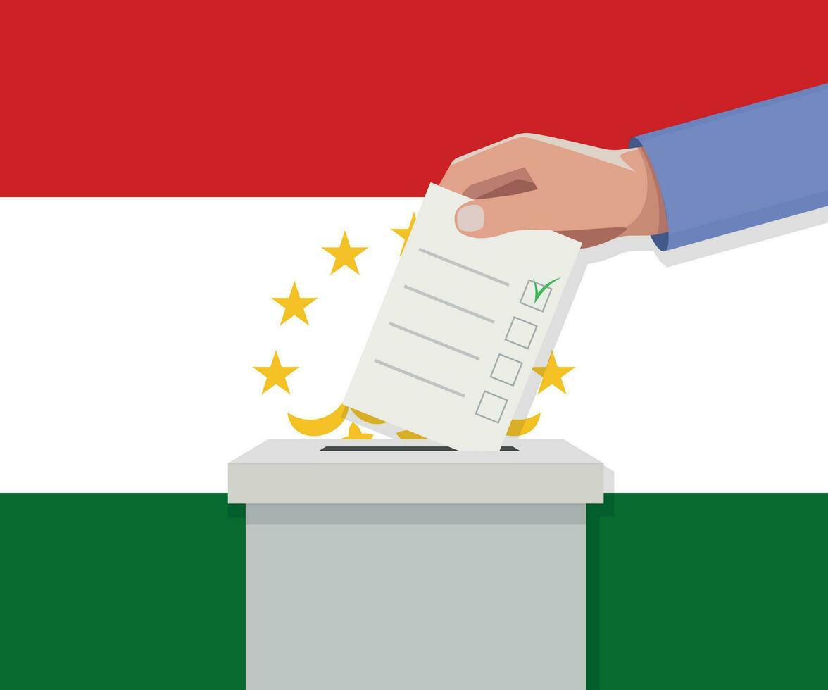 Tadschikistan Wahl Konzept. Hand setzt Abstimmung Bekanntmachung vektor