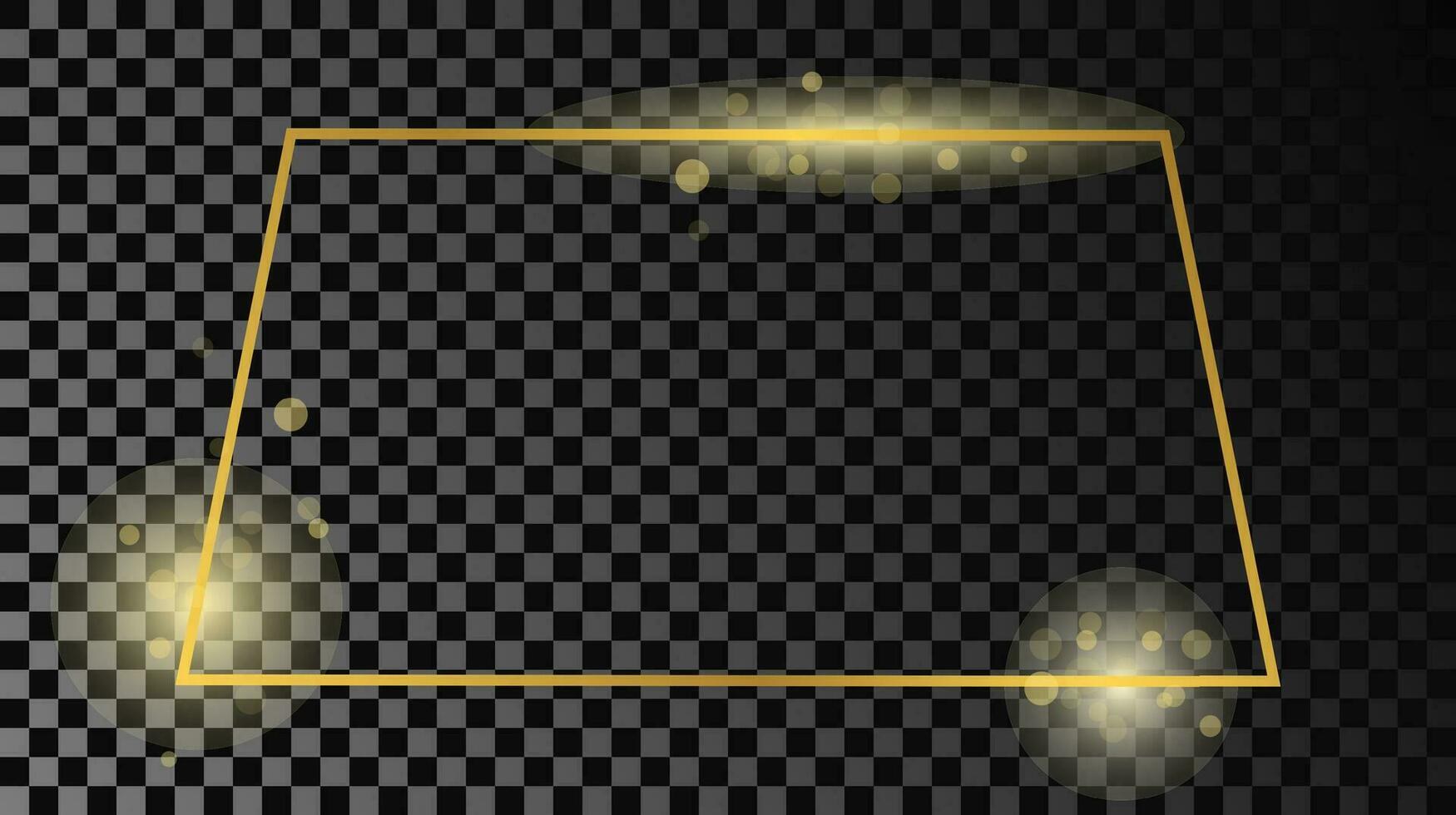 Gold glühend Trapez gestalten Rahmen isoliert auf dunkel Hintergrund. glänzend Rahmen mit glühend Auswirkungen. Vektor Illustration.