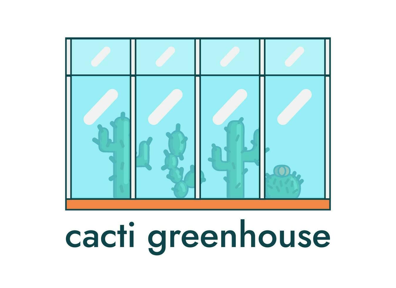 Kakteen von anders Spezies im ein Glas Gewächshaus. botanisch Garten von Kaktus. Text Kakteen Gewächshaus. vektor