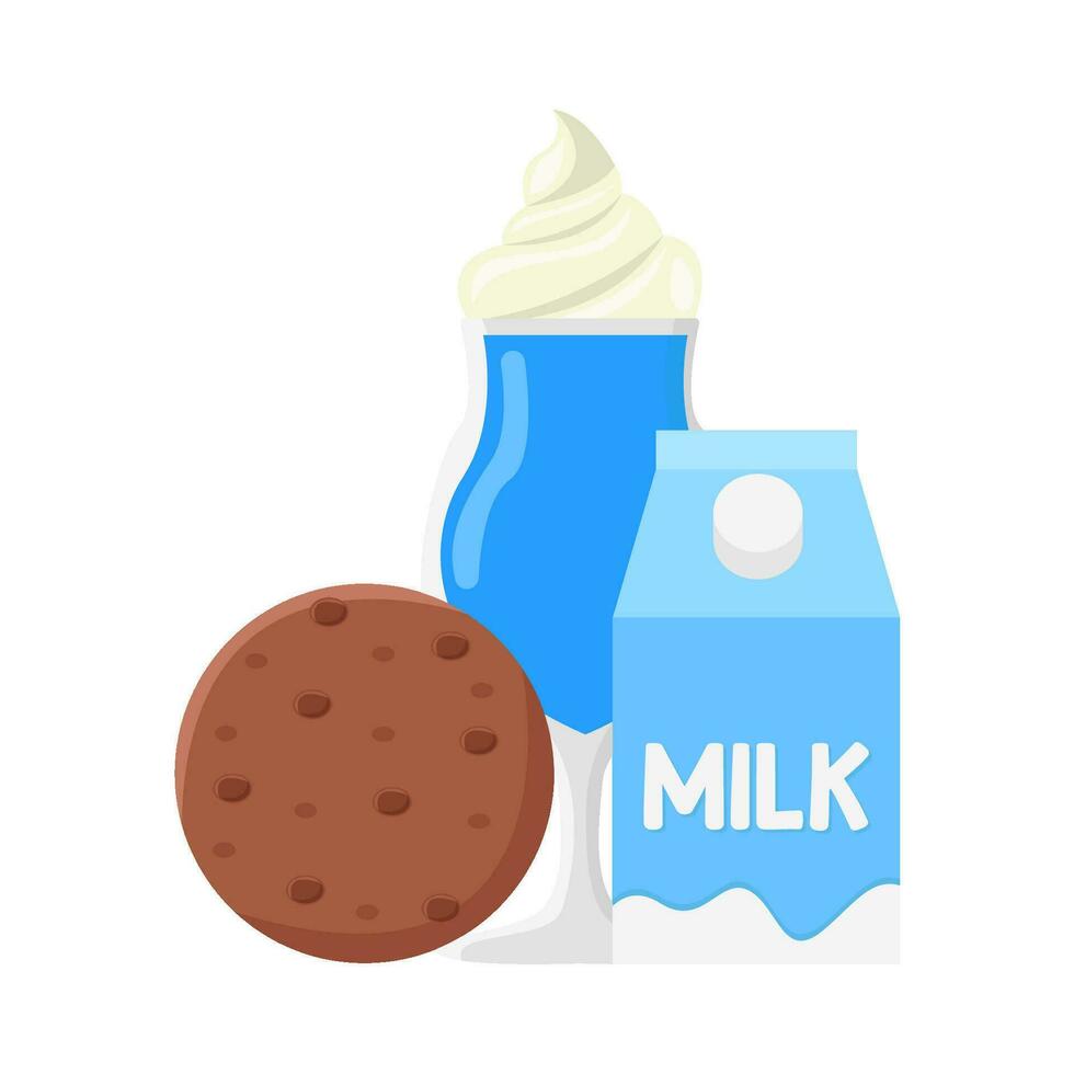 Milchshake Vanille, Kekse mit Box Milch Illustration vektor