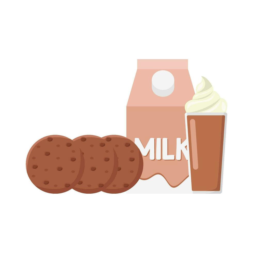 milkshake choklad, låda mjölk med småkakor illustration vektor