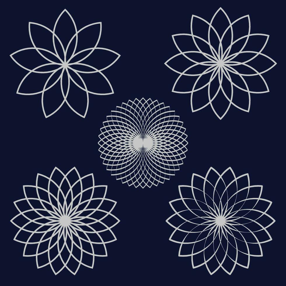 silver- Färg blomma mandala uppsättning design vektor