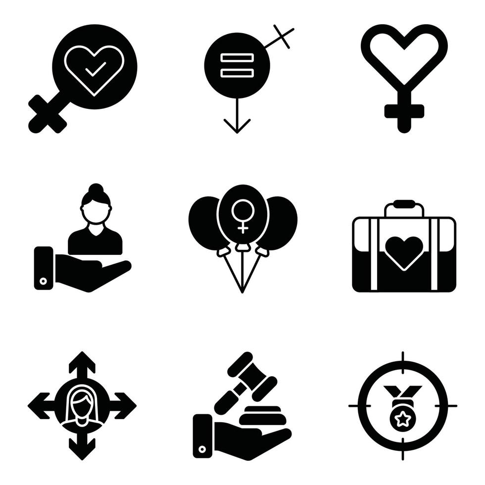 feminism glyph ikonuppsättningar vektor