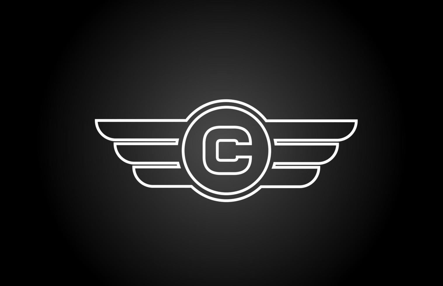 c alfabetet bokstaven logotypen ikon för företag och företag med svartvita linje vinge design vektor