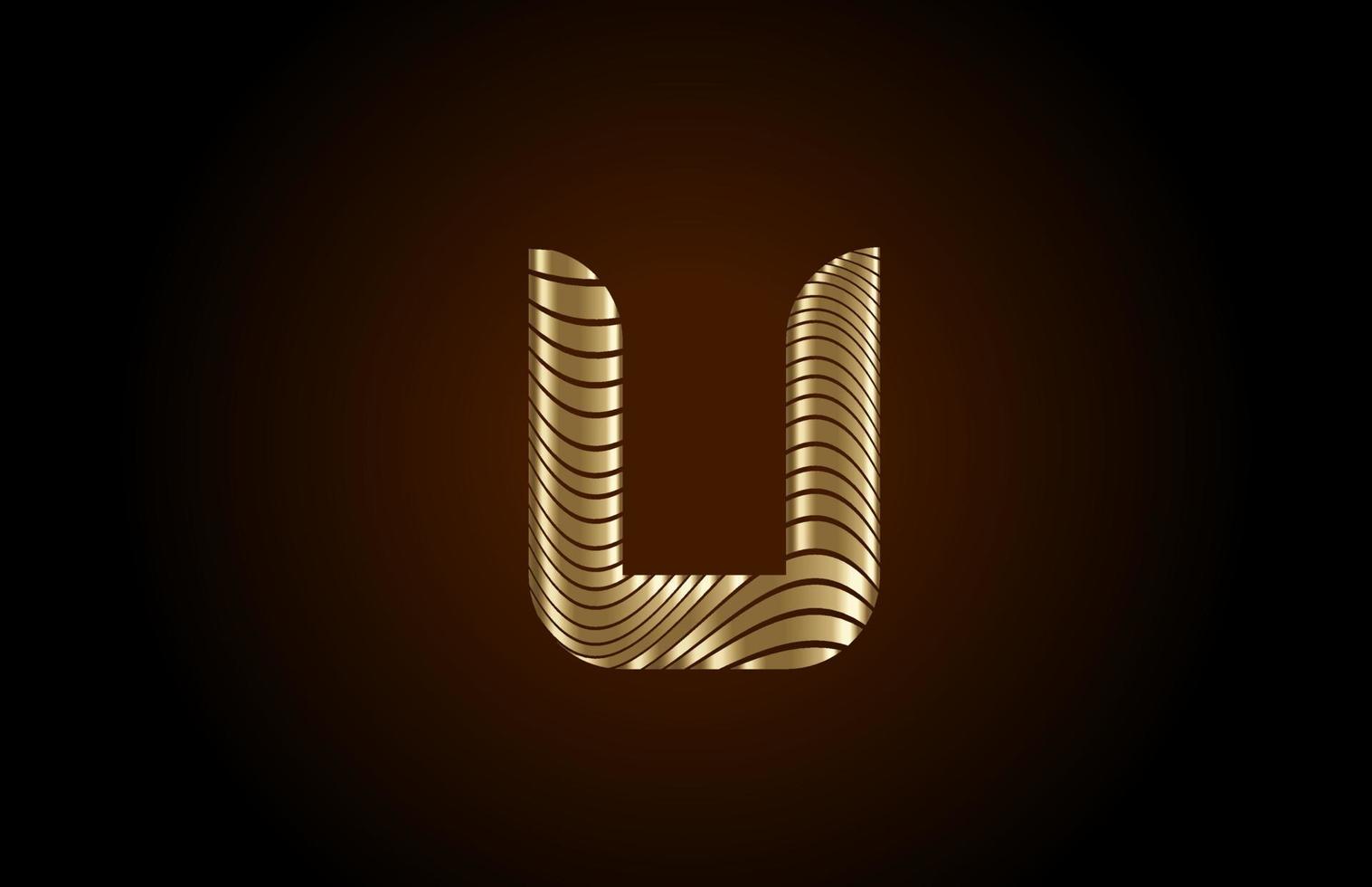 u gelbes Alphabet Buchstaben-Logo-Symbol für Unternehmen. Metallic-Gold-Liniendesign für luxuriöse Identität vektor