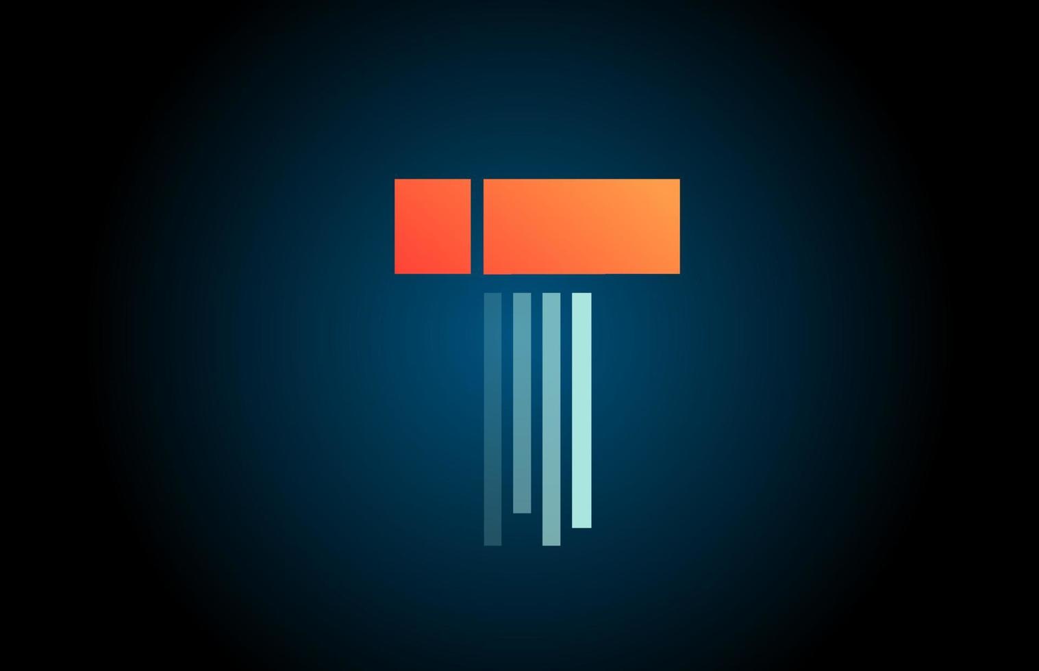 orange blå t alfabetet brev logotyp ikon för företag och företag med linjedesign vektor
