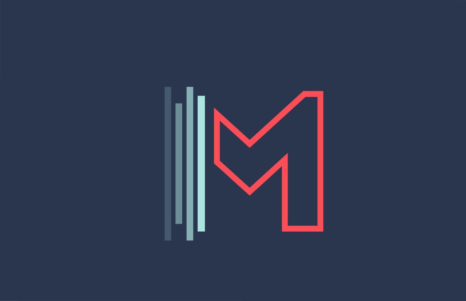 blå röd m alfabetet brev logotyp ikon för företag och företag med linjedesign vektor