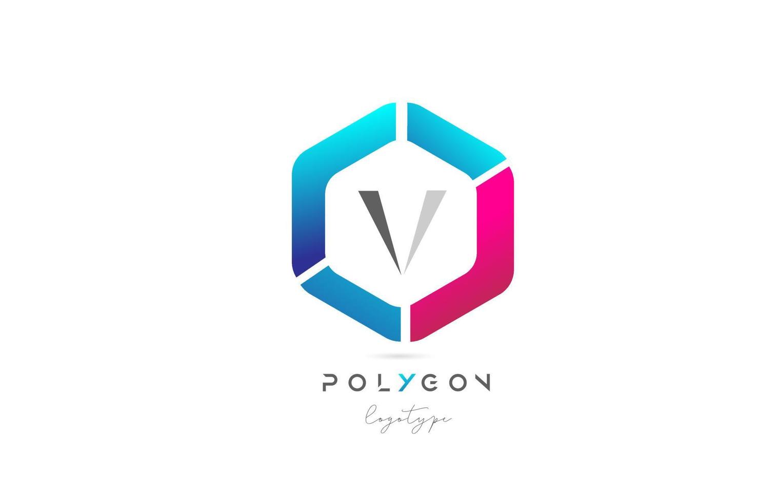 v Polygon rosa blaues Symbol Alphabet Buchstaben Logo Design für Unternehmen und Unternehmen vektor