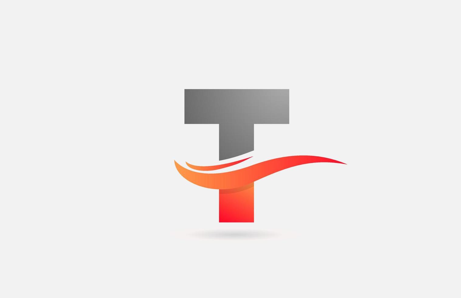 orange grå t alfabetet brev logotyp ikon för företag och företag med swoosh design vektor