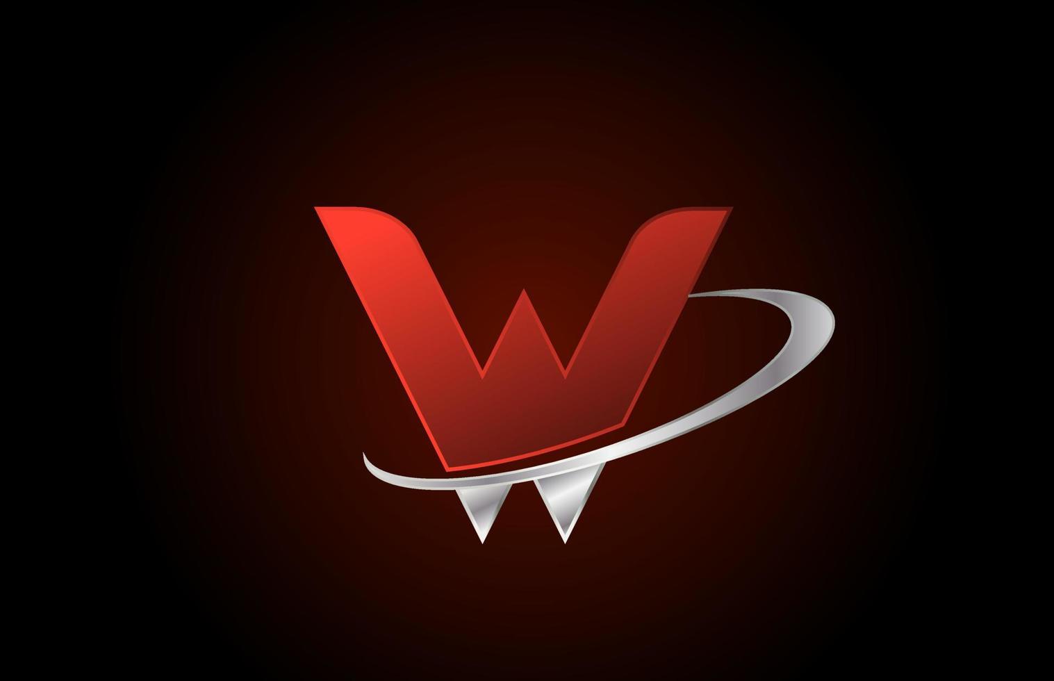 w rotes Metall-Alphabet-Logo-Symbol für Unternehmen mit grauem Swoosh-Design vektor