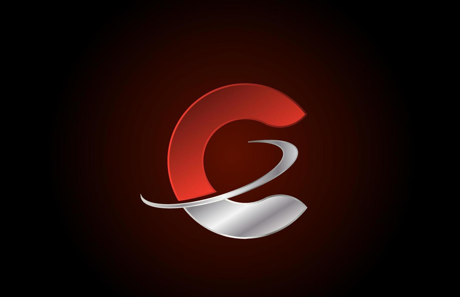 c rotes Metall-Alphabet-Logo-Symbol für Unternehmen mit grauem Swoosh-Design vektor