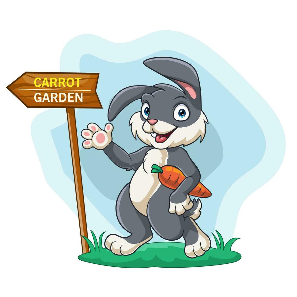 tecknad serie Lycklig kanin innehav en morot vektor