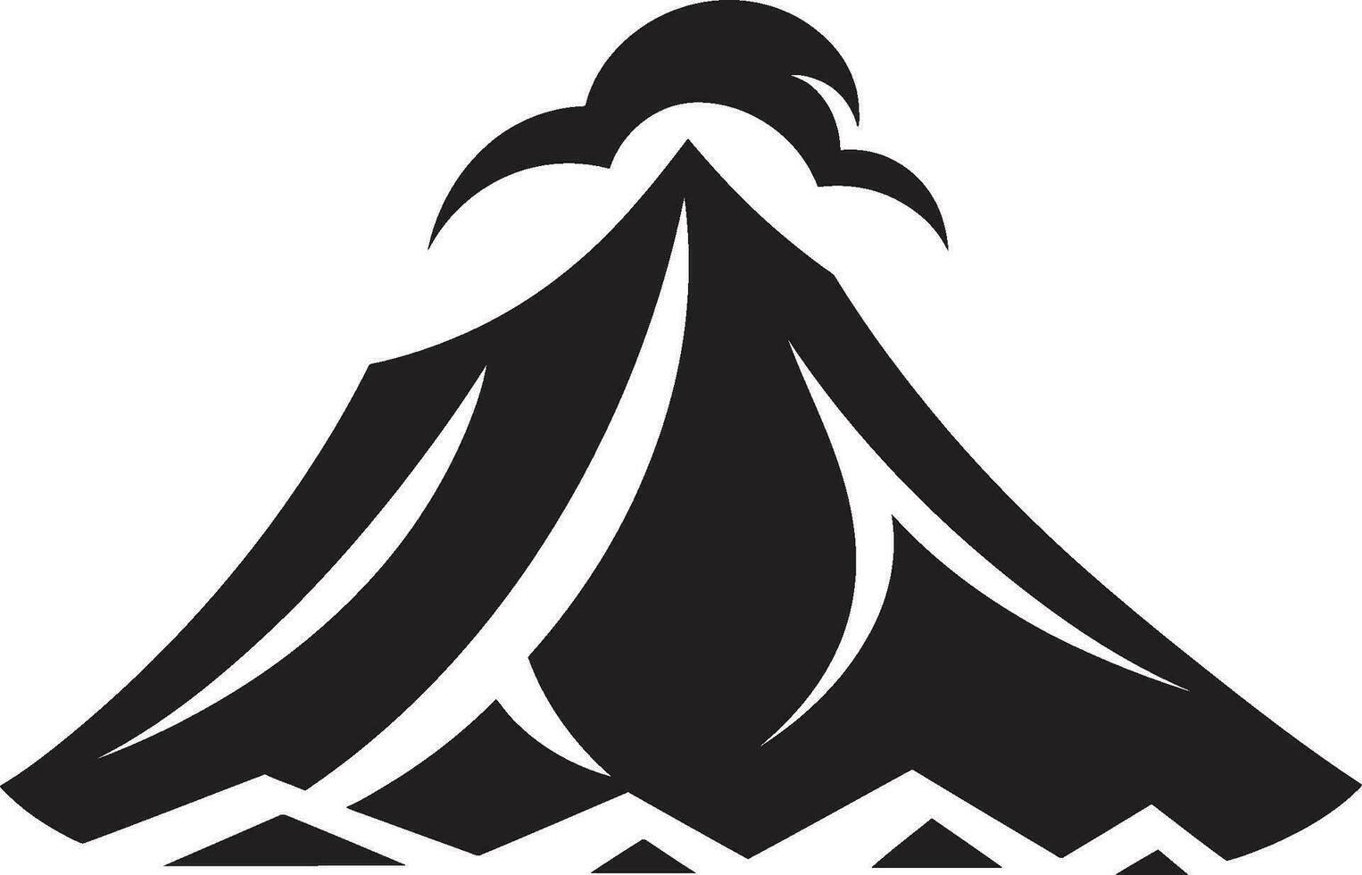 rasande brand svart logotyp för vulkan topp episk glödande kol vulkan berg i svart vektor design