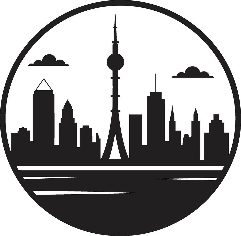 Stadtbild Aussicht Gebäude Logo Bild Metropolitan- Melodie Gebäude Vektor Emblem