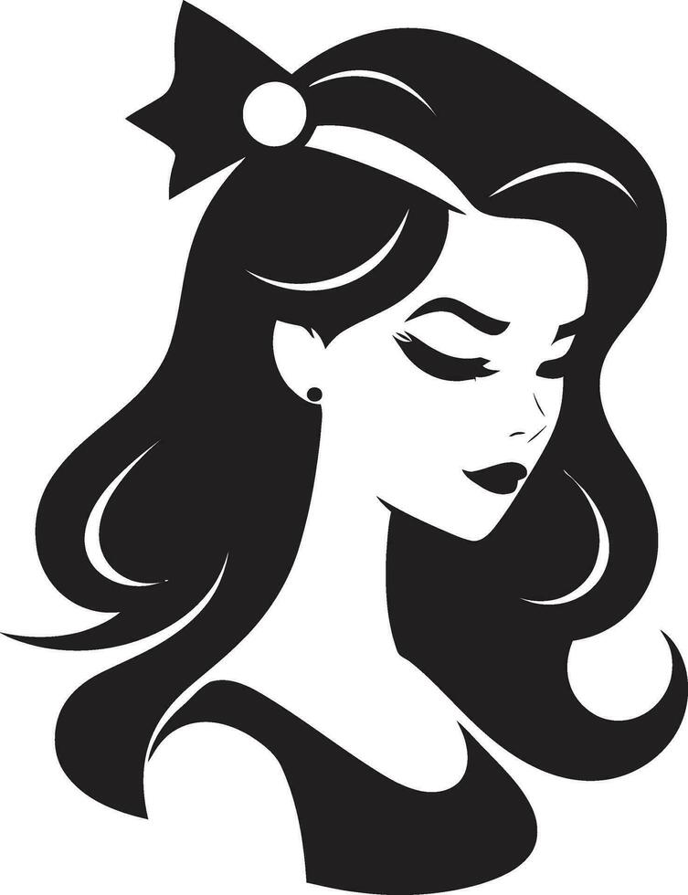 ätherisch Charme ikonisch Mädchen Gesicht Design feminin locken Mädchen Gesicht Logo Bild vektor