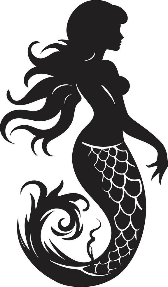 Mitternacht Mystik schwarz Meerjungfrau Symbol Tintenstein Sirene Vektor Meerjungfrau Ikonographie