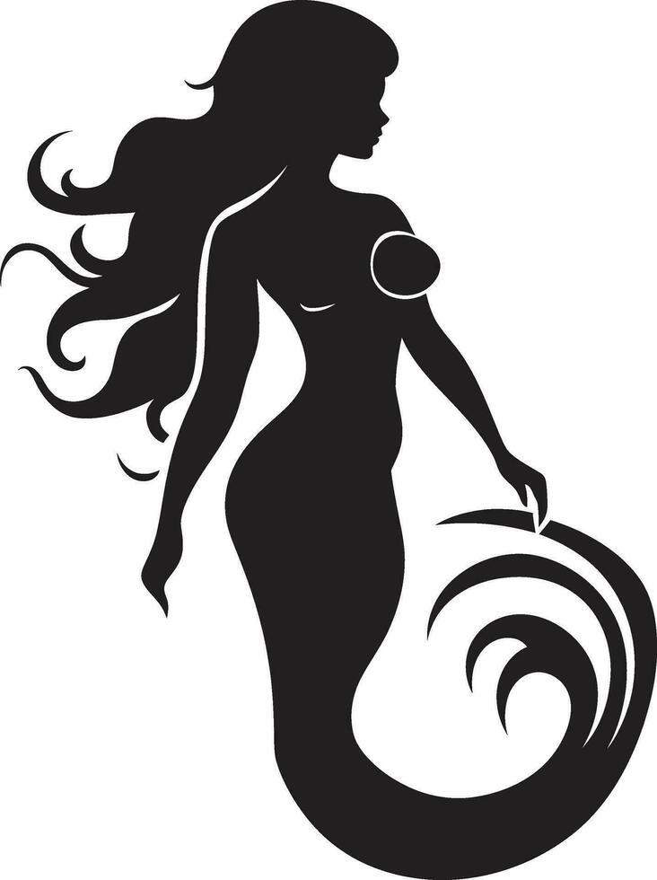 skymning tidvatten svart sjöjungfru symbol gåtfull ebon vektor sjöjungfru emblem