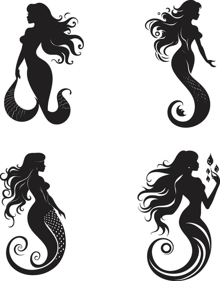 skuggad lugn svart sjöjungfru emblem ebon ekar sjöjungfru svart logotyp vektor