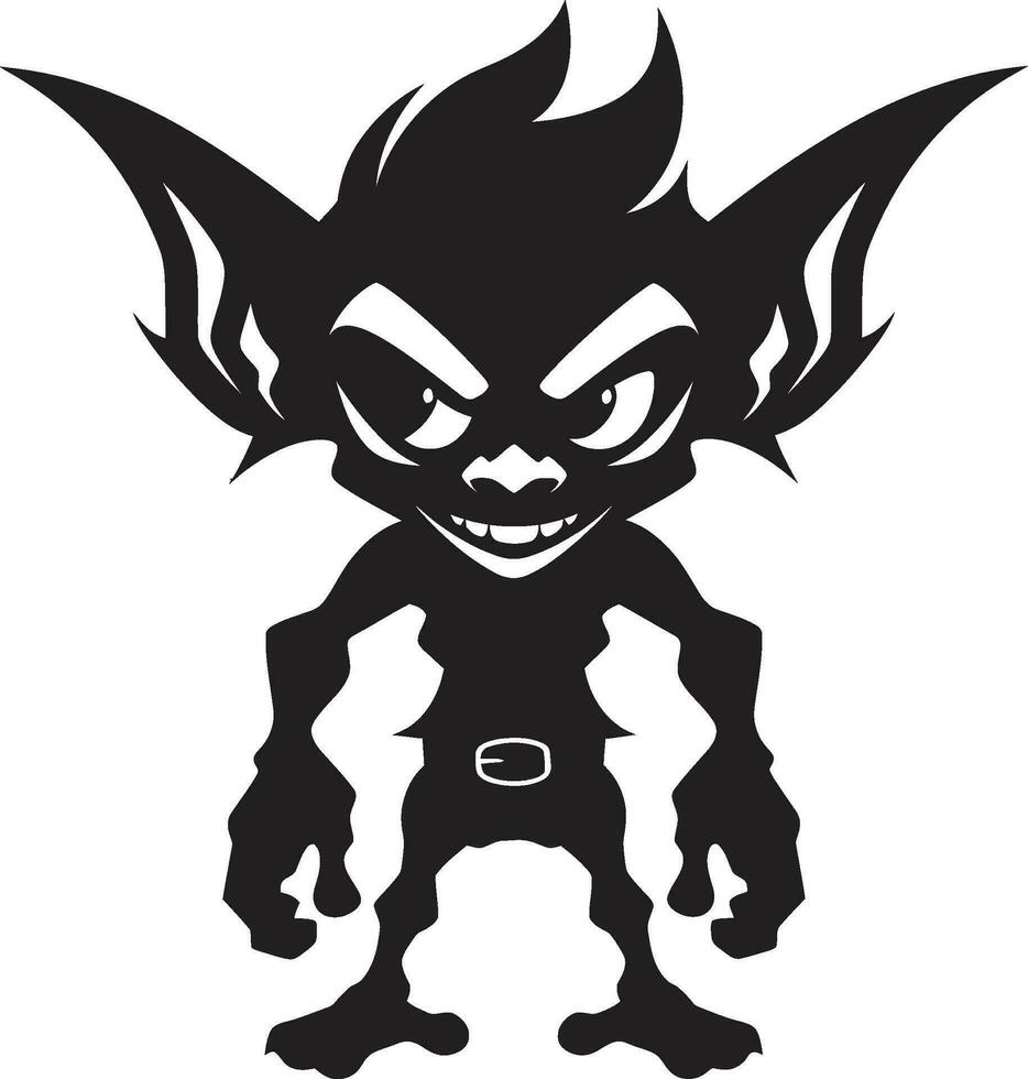 wee undrar svart troll emblem miniatyr- munterhet tecknad serie troll logotyp ikon vektor