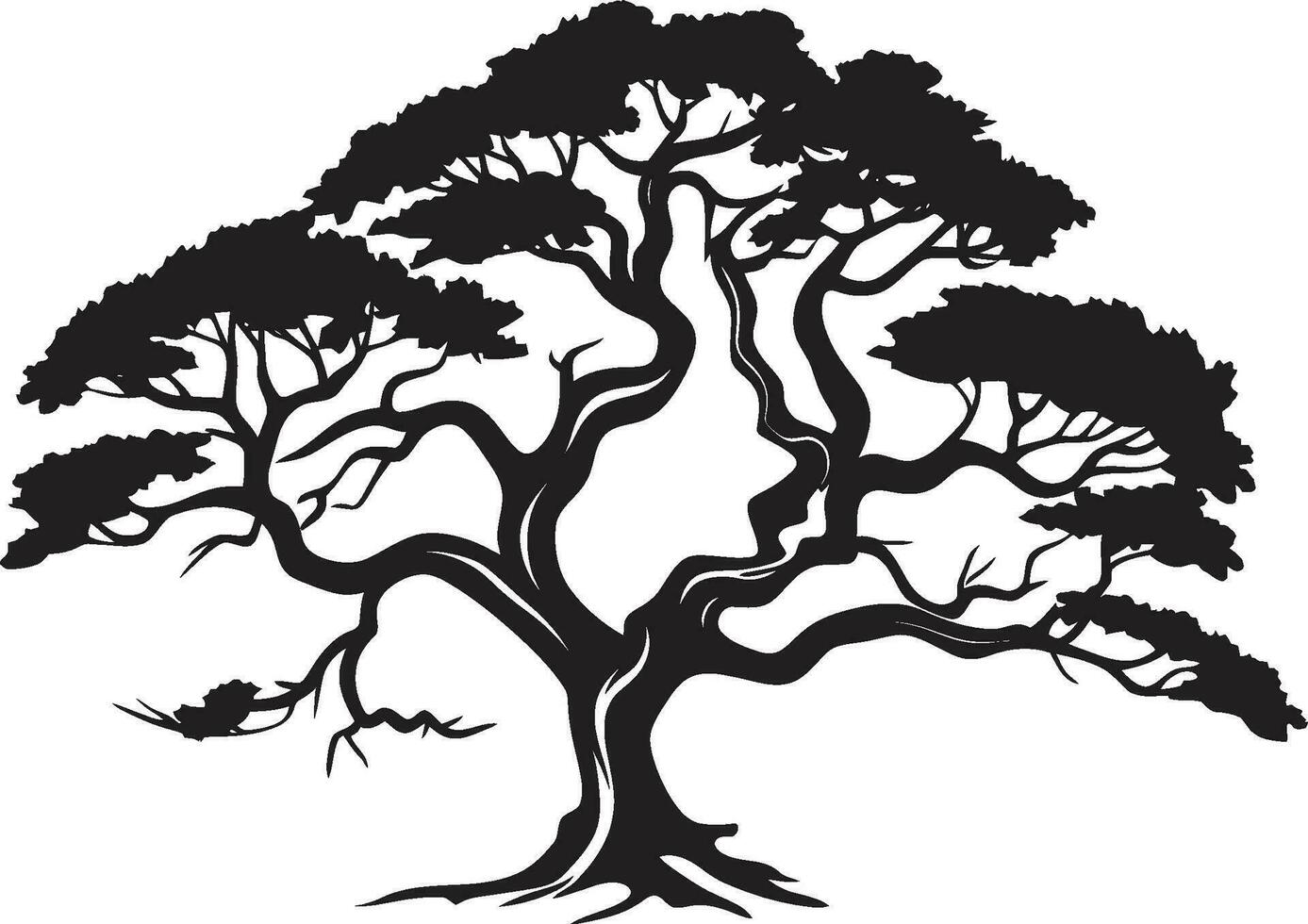 ikonisch Überdachung Baum schwarz Vektor Emblem Sylvan Silhouette schwarz Vektor Baum Design