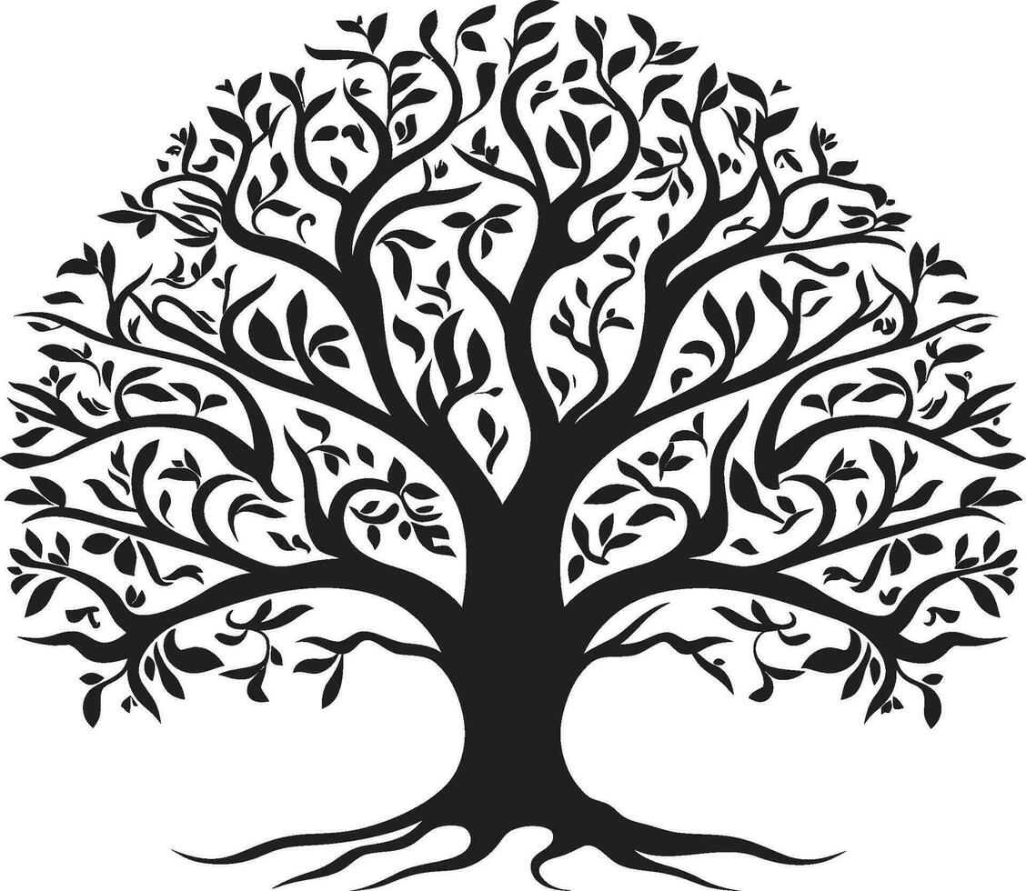 ikonisch Greenwood schwarz Vektor Baum Design Gelassenheit Silhouette Baum schwarz Vektor Symbol