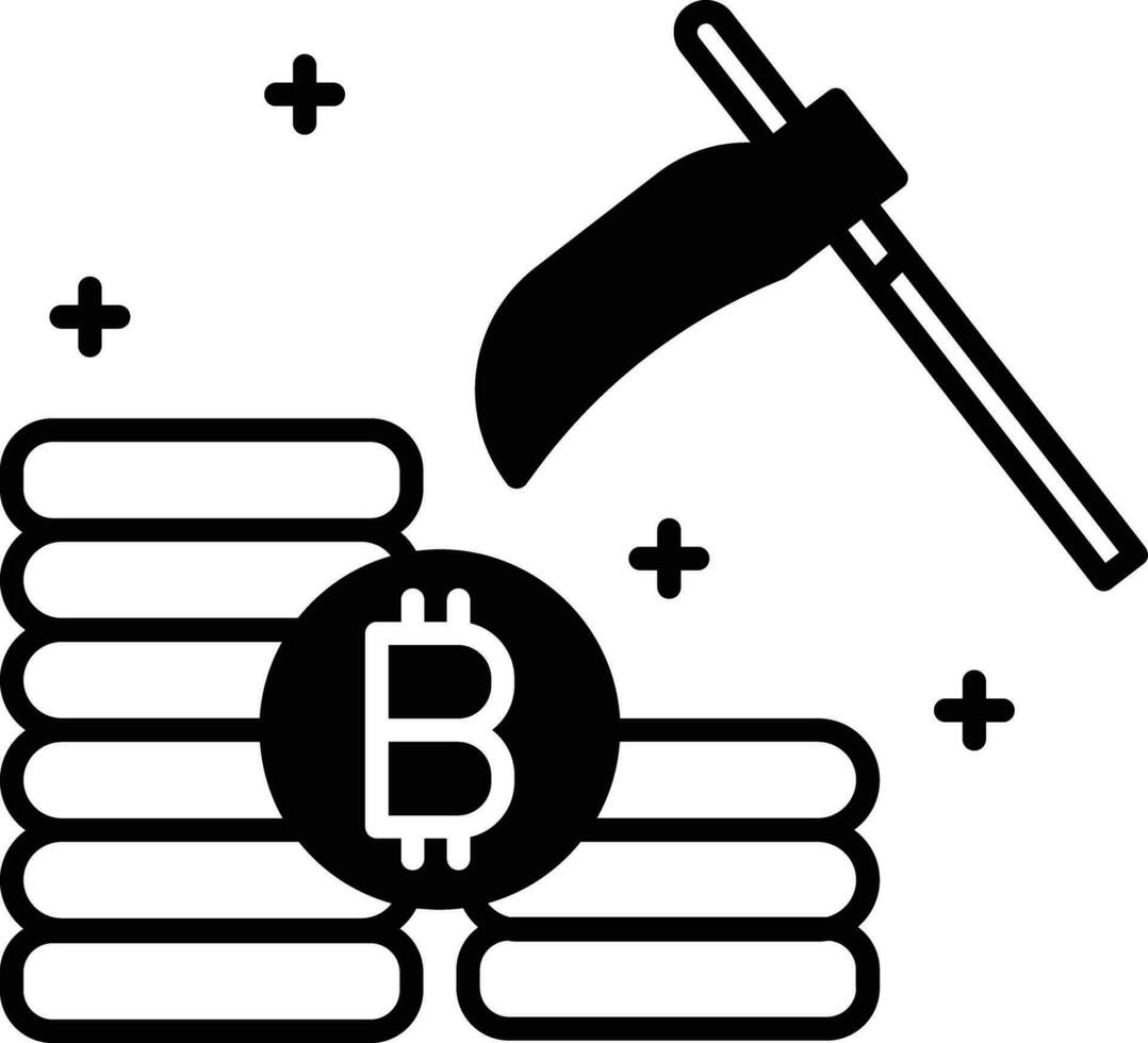 Bitcoin Bergbau solide Glyphe Vektor Illustration