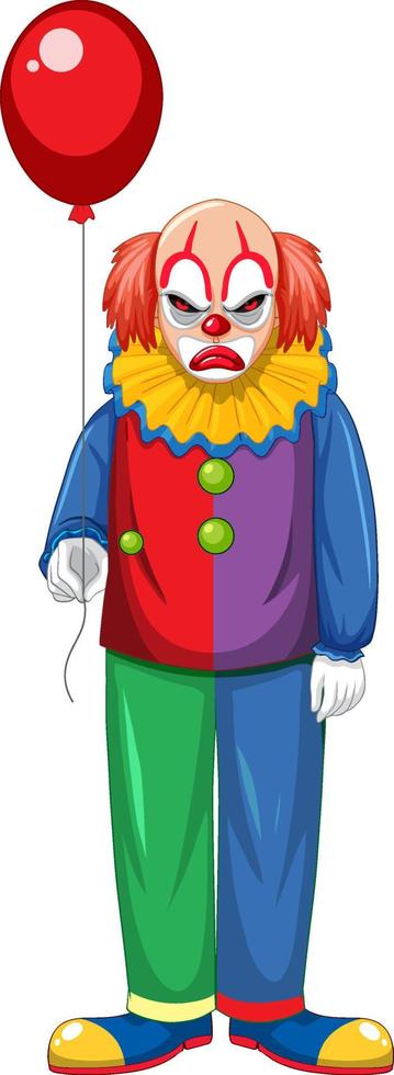 läskiga clown som håller ballong på vit bakgrund vektor