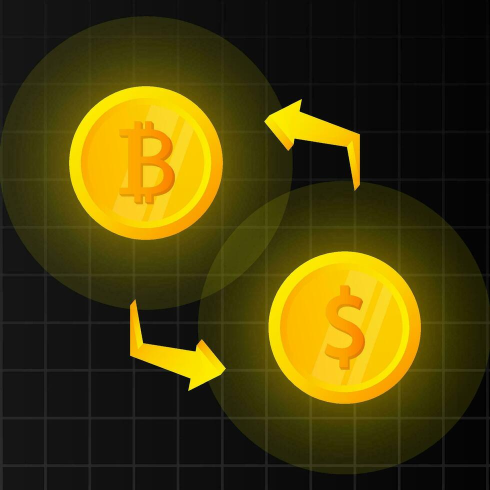 pengar utbyta bitcoin och dollar, kontanter överföra, kryptovaluta, finansiera. vektor illustration.