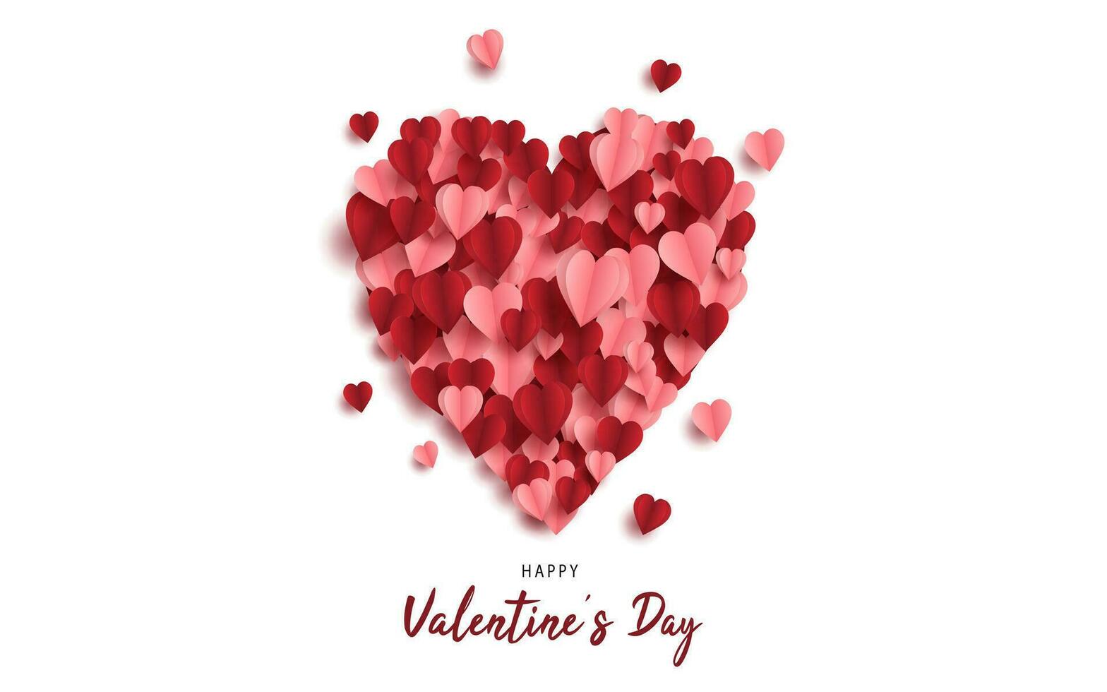 Lycklig hjärtans dag design med stor hjärta tillverkad av rosa och röd papperssår bakgrund. för affisch, flygblad, hälsning kort, rubrik för hemsida vektor