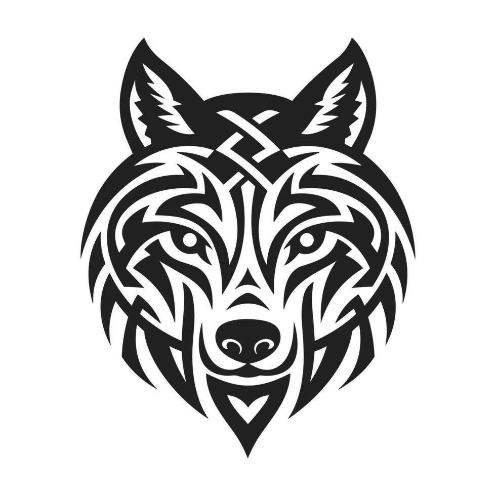 Stammes- tätowieren von das Wolf Kopf im keltisch und nordisch Ornament eben Stil Design Vektor Illustration.