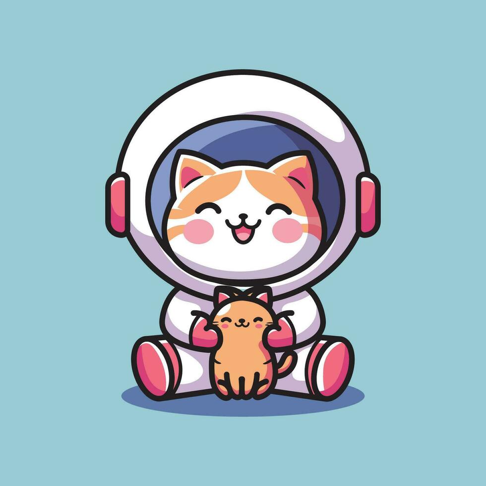 söt vektor design illustration av astronaut katt och kattunge