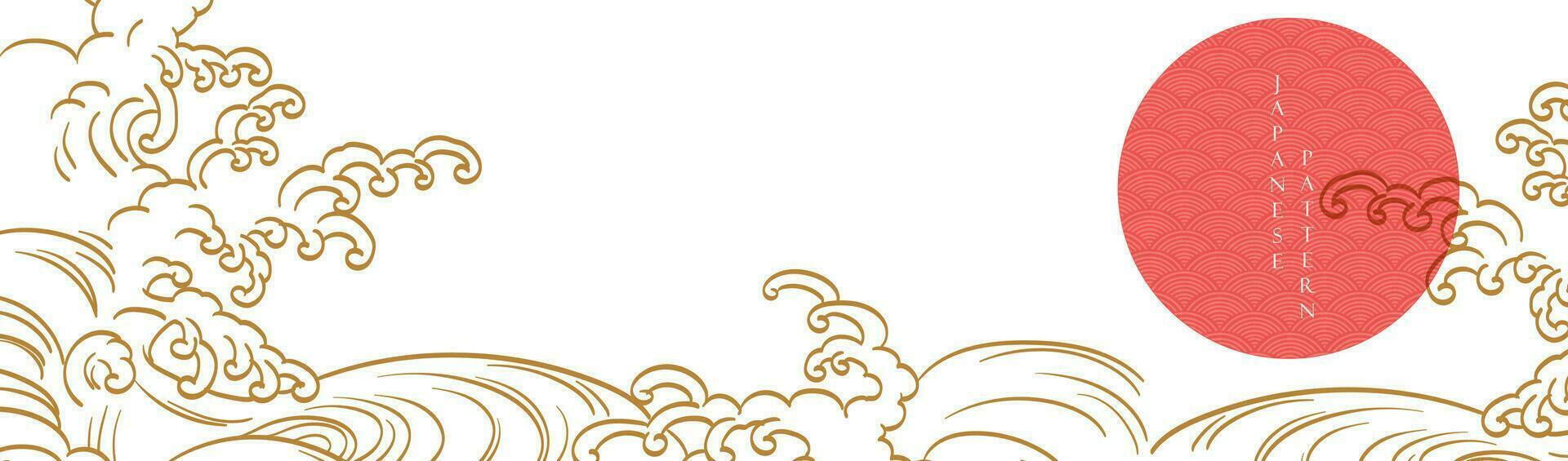 japanisch Vorlage mit Hand gezeichnet Welle Vektor. orientalisch Vorlage mit abstrakt Kunst Hintergrund im Jahrgang Stil. Sonne und Mond Dekoration Element. vektor