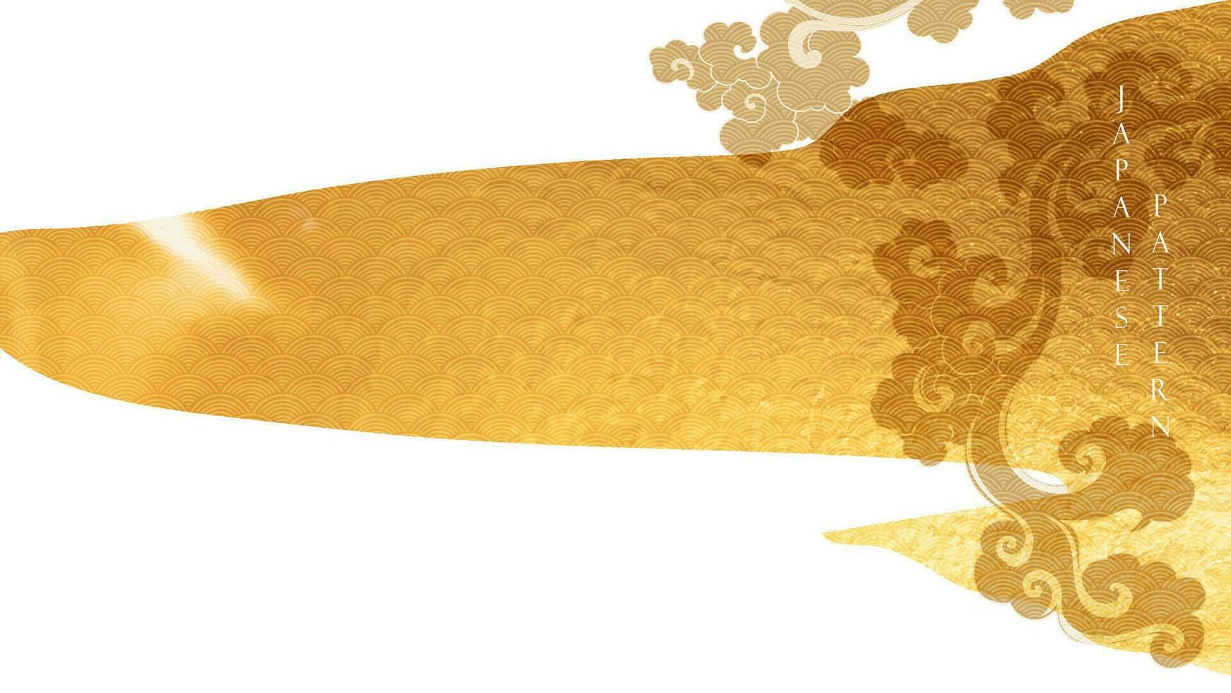 japanisch Hintergrund mit Gold Textur Vektor. Chinesisch Wolke Ozean Welle Dekorationen im Jahrgang Stil. Kunst natürlich Einladung Karte Design. vektor