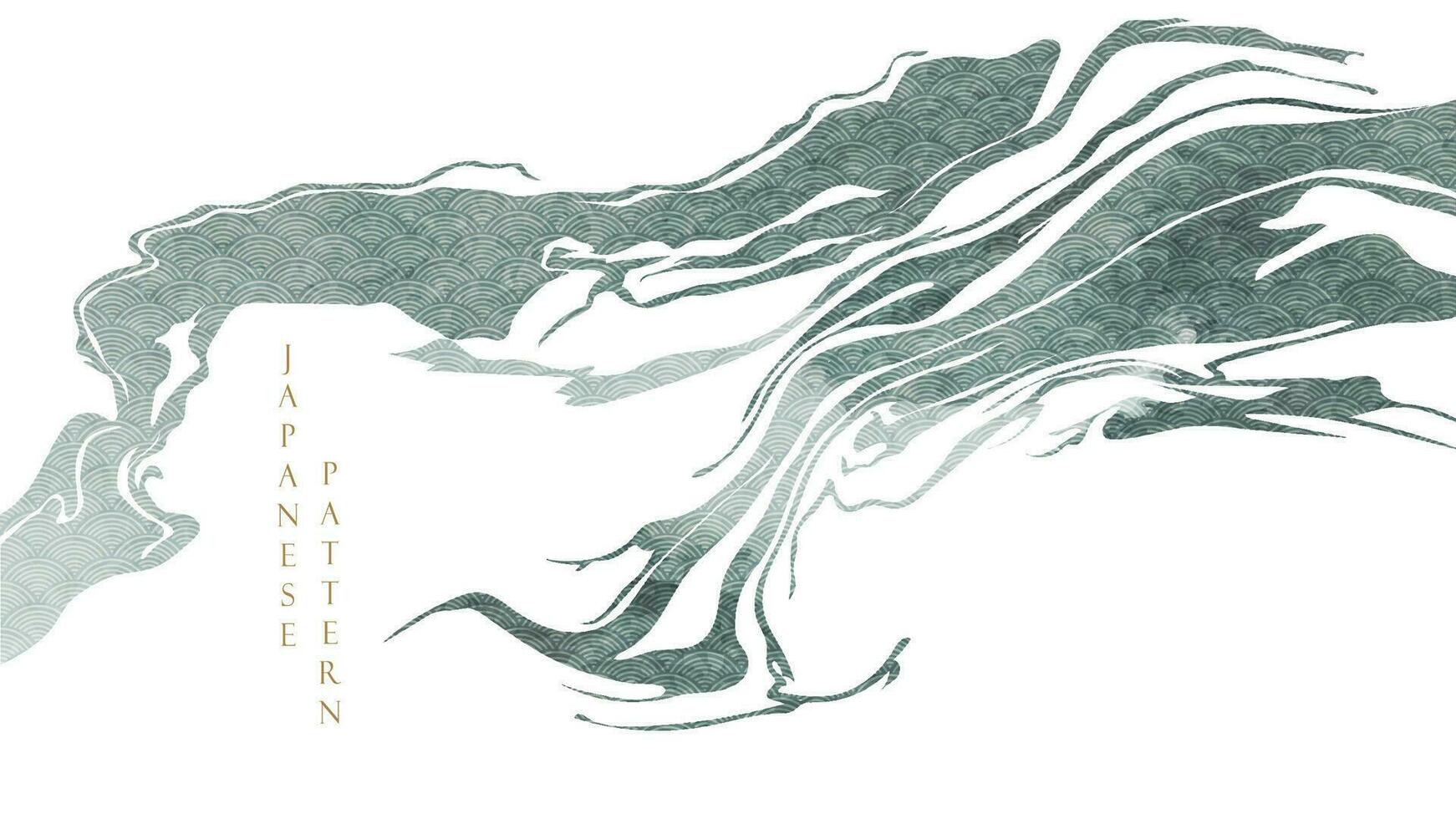 grau Textur mit japanisch Welle Muster im Jahrgang Stil. abstrakt Kunst Landschaft Banner Design mit Bürste Schlaganfall Aquarell Textur Vektor. vektor