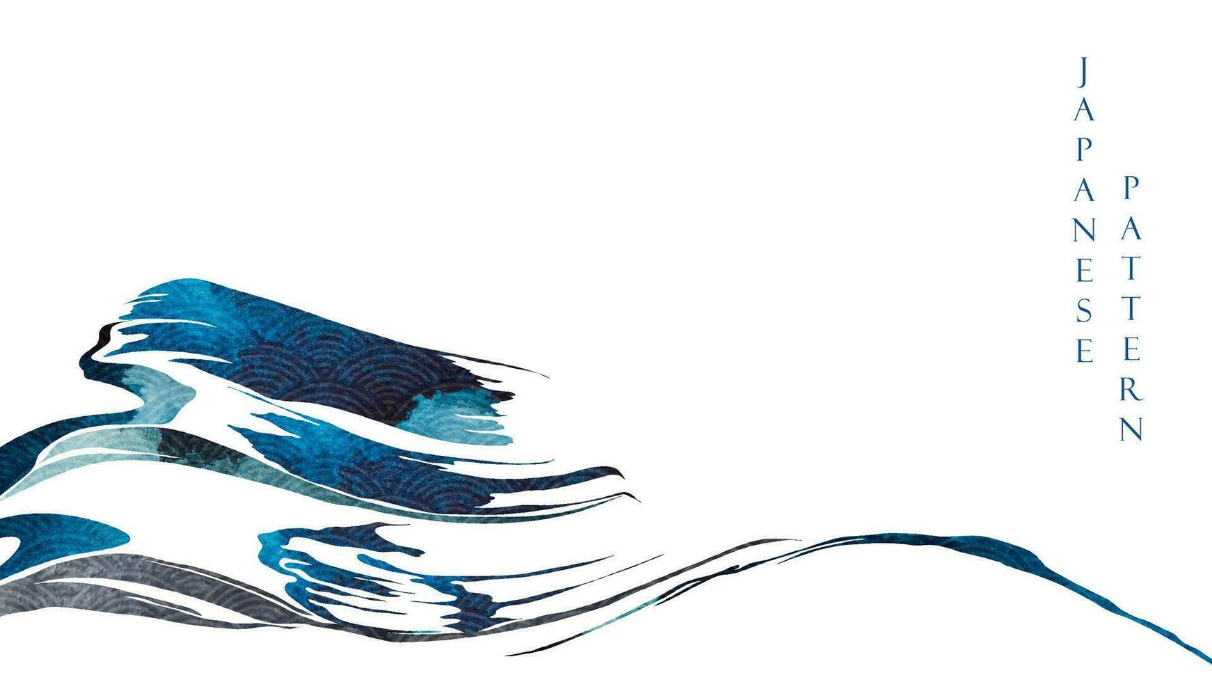blå borsta stroke textur med japansk Vinka mönster i årgång stil. abstrakt konst landskap baner design med vattenfärg textur vektor. vektor